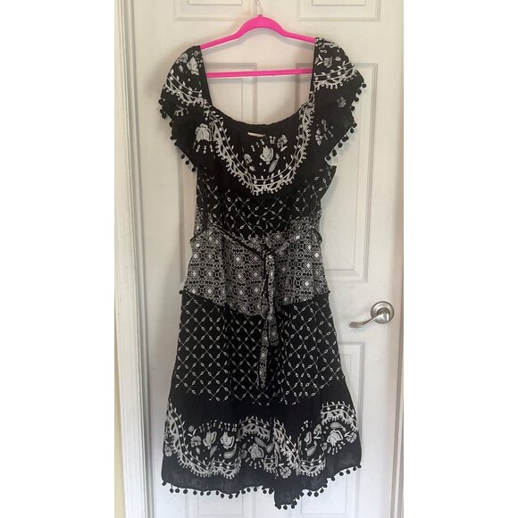 Anthropologie Off The shoulder Marisol Black White Maxi Dress Ruffle 2W4 NWT - Picture 1 of 10